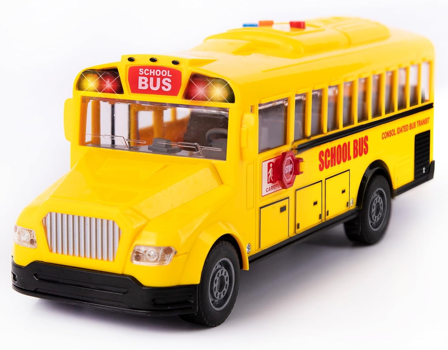 Yellow School Bus Toy 1/16 Scale with Flashing Lights & Sound Effects ...