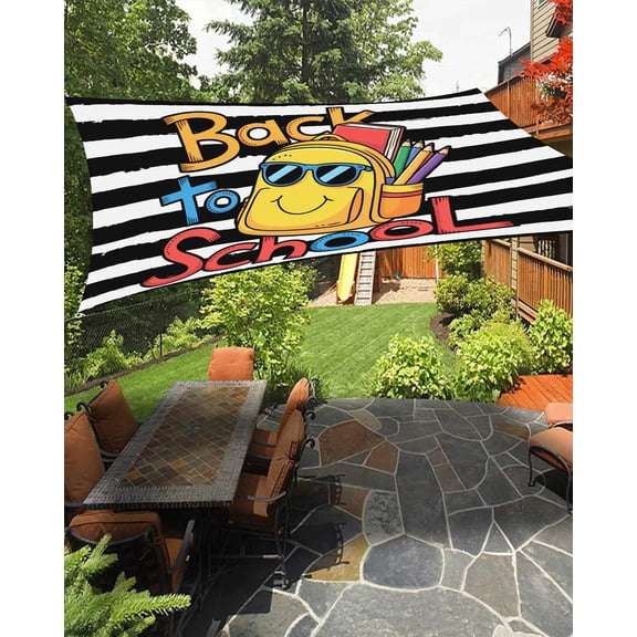 Yellow Schoolbag Sun Shade Sail 6.5'X10' Cartoon Back To School Bag Pencil Book Black White Stripe UV Block Outdoor Sail Shades Breathable Waterproof Rectangular Sunshade for Patio Garden Pool Porch