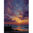 thumbnail image 1 of Yellow Sea Fantasy Canvas Art, Moon Comet Starry Sky Painting, Red Blue Cloud Interior Decor, 1 of 8