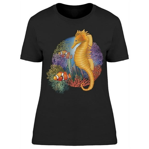 Yellow Seahorse Drawing T-Shirt Women -Image by Shutterstock, Female XX-Large