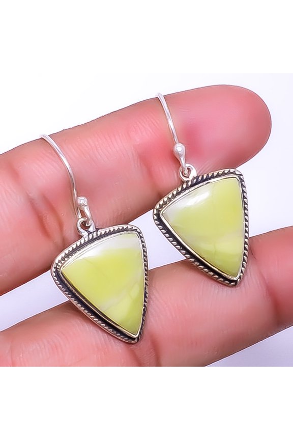 Yellow Serpentine 925 Sterling Silver Bali Earring 1.37" E7940-20, Handmade Jewelry, Dangle Earring