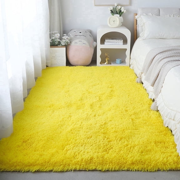 WEXIA Soft Plush Yellow Area Rug 2.6 x 5.2ft Shaggy Floor Mat Bedroom Living Room Furry Carpet