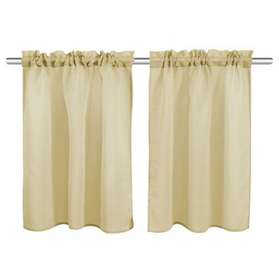 Yellow Sheer Curtain Tiers Kitchen Window Sheers Bathroom Short Transparent Voile Curtain Panels Rod Pocket Cafe Curtains Light Filtering 2 Panels,18x52Inch