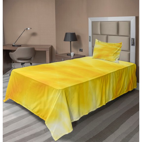 Ambesonne Yellow Fitted & Top Sheet Set with Sham, Abstract Summer Sun, Yellow