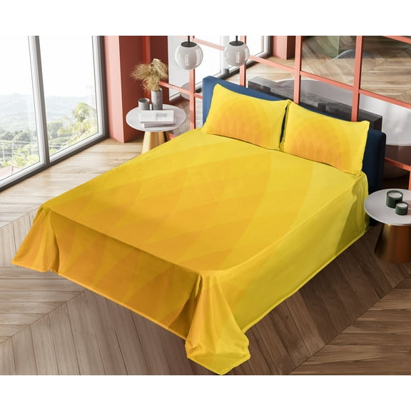 Ambesonne Yellow Fitted & Top Sheet Set with Shams, Color Shades Modern, Orange Yellow