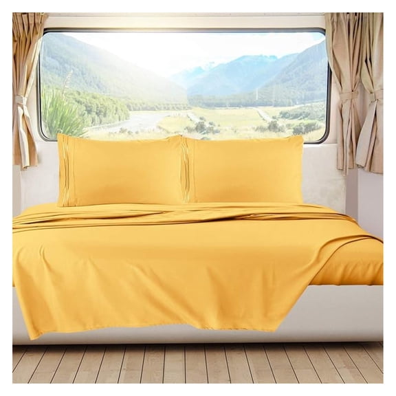 Yellow Short Queen Sheets for RV, Hotel Luxury RV Queen Sheets Set, 6 Piece Fitted Bed Sheet Set and Pillowcases, Super Soft, Wrinkle-Free, and Breathable Bedding