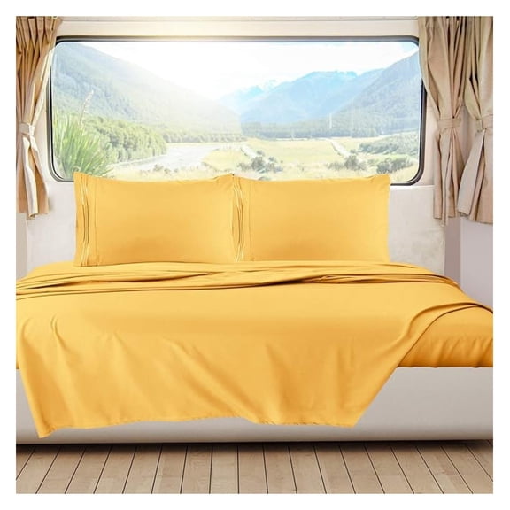 Yellow Short Queen Sheets for RV, Hotel Luxury RV Queen Sheets Set, 6 Piece Fitted Bed Sheet Set and Pillowcases, Super Soft, Wrinkle-Free, and Breathable Bedding