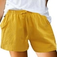 thumbnail image 1 of Yellow Shorts for Women's Summer Cotton Casual Striped Shorts Pocket Pants, 1 of 5