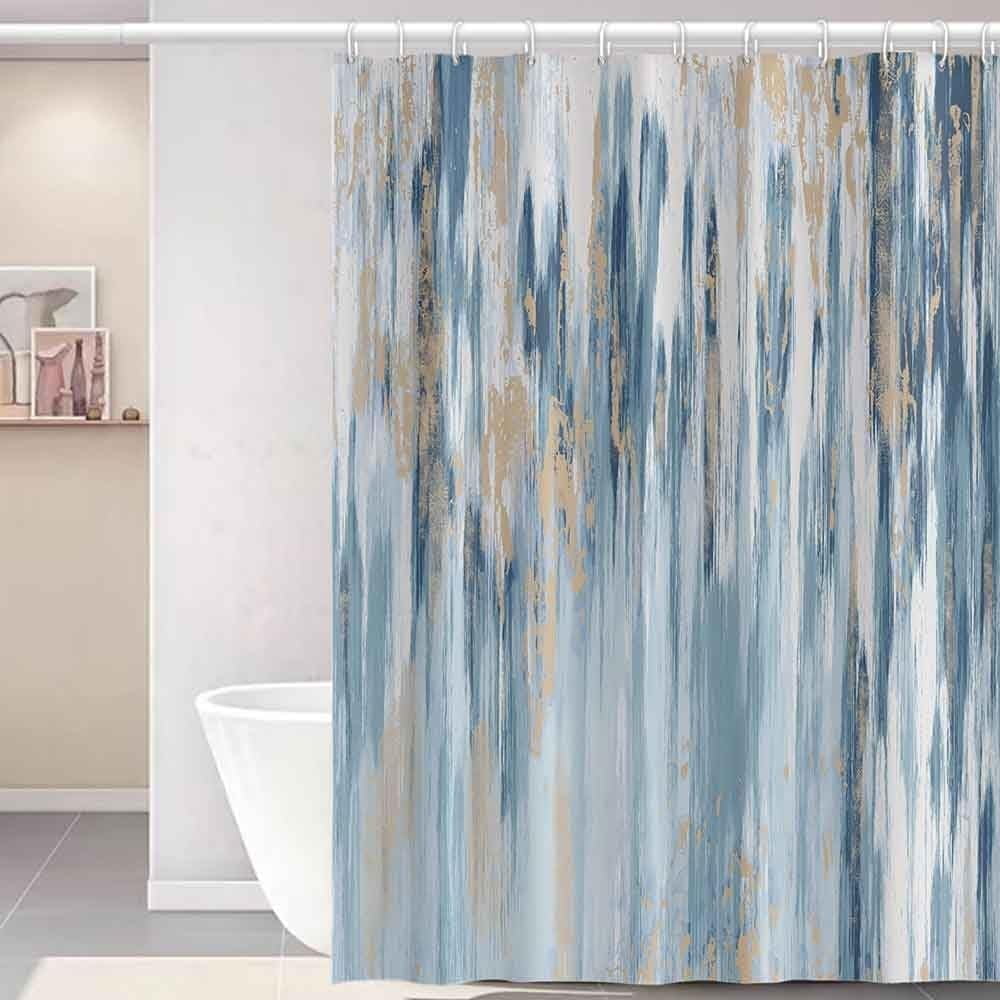 Yellow Shower Curtain for Bathroom Abstract Yellow Gray Watercolor Shower Curtain Set with Hooks Contemporary Oil Panting Fabric Waterproof Shower Curtains 72x72inches