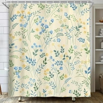 Yellow Shower Curtain, Boho Floral Flower Shower Curtains for Bathroom, Modern Farmhosue Waterproof Fabric Shower Curtain Set with Hooks 72x72 Inch