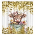 thumbnail image 1 of Yellow Shower Curtain, Boho Plant Eucalyptus Leaves Floral Funny Highland Cow Bath Curtain, Farmhouse Animals Bathroom Accessories Botanical for Bathroom Curtain Set with Hooks, 72X72in, 1 of 1