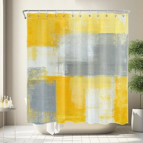 NEONWE Modern Shower Curtain, Yellow, Abstract Checkered Funny Art Home Decor Waterproof Durable with 12 Hooks, 72" x 72", Washable