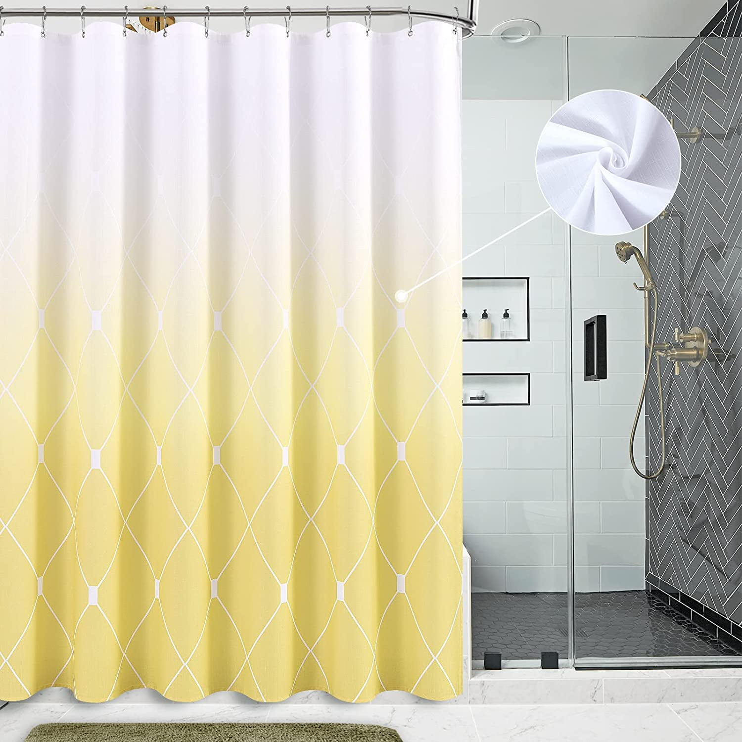 Yellow And White Shower Curtain