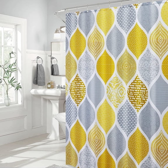 Yellow Shower Curtain Set Gold Shower Curtains for Bathroom Grey and Yellow Bath Shower Curtains Gray and Mustard Yellow Shower Curtain Boho Shower Curtain with Hooks Geometric Fabric 72x72 inch