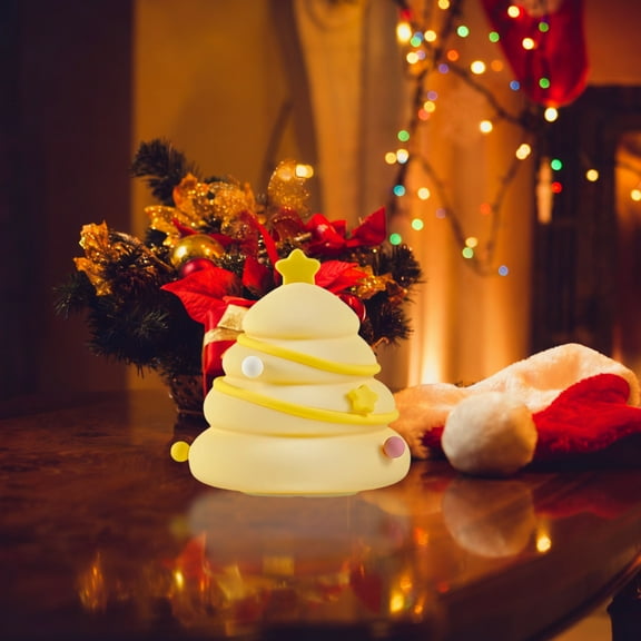 Yellow Silicone Christmas Tree Night Light, Rechargeable Bedside Lamp with Brightness Adjustment, for Bedroom, Desktop, or Camping Use
