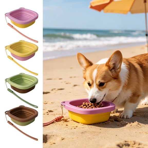 Yellow Silicone Foldable Travel Bowl, Portable Collapsible Pet Water Cup with Hanging Rope, Flexible Outdoor Feeding Container for Small Creatures, Topliu