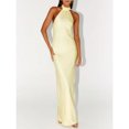 thumbnail image 1 of Yellow Silk Halter Neck Maxi Dress Bodycon Fit Backless Evening Party Cocktail Dress, 1 of 6