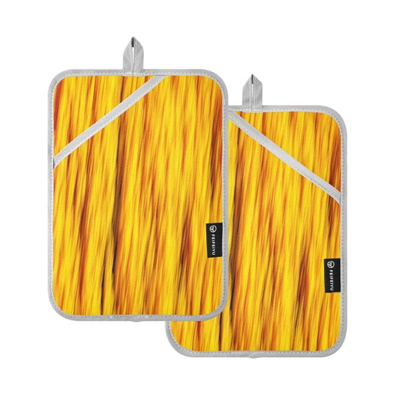 Yellow Silk Threads 7x9.8in Pot Holder Set Heat-Resistant Oven Hot Pads Durable with Storage Loop