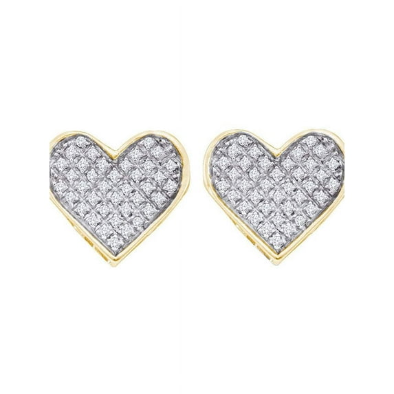 Yellow Silver Diamond Heart Fine Earrings 1/4 Ctw.