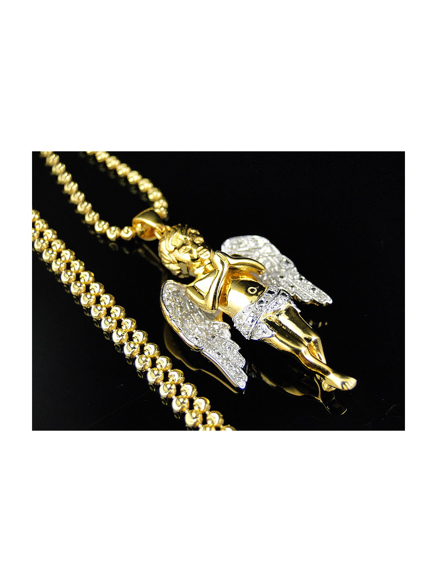 JEWELRY UNLIMITED Yellow Silver Mini Angel Cherub Diamond Pendant .25 Ct With Chain