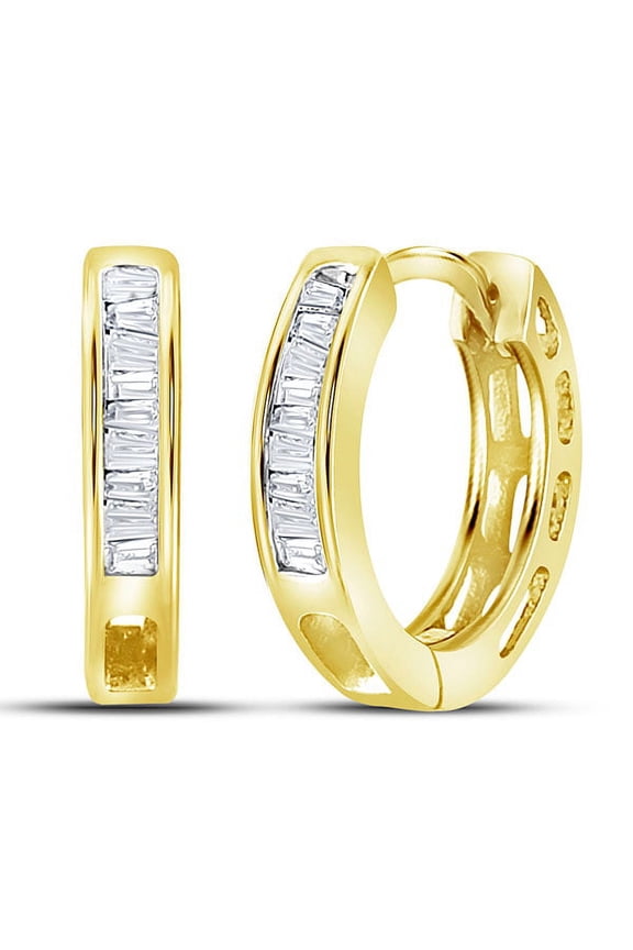 Yellow Silver Stunning Baguette Diamond Huggie Earrings 1/6 Ctw.