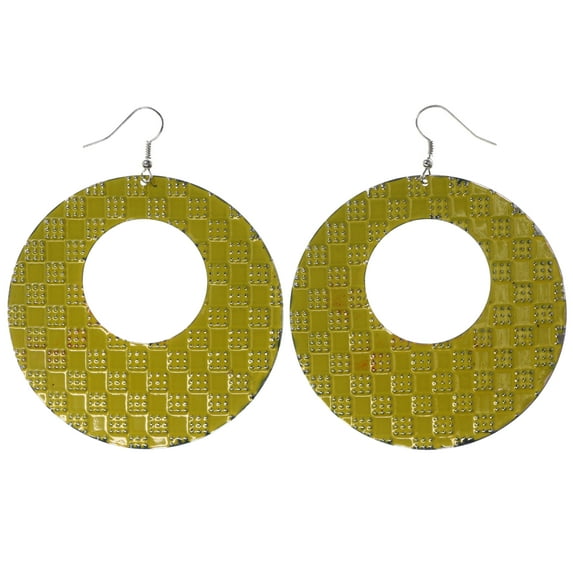 Yellow & Silver-Tone Colored Metal Dangle-Earrings #LQE3810