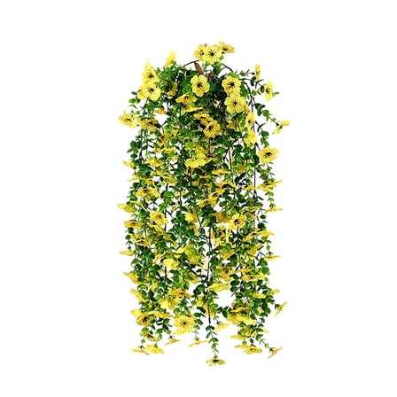 Yellow Simulated Orchid Wall Hanging Decor, Silk Flower Artificial Plant For Home Decoration, Rattan Style Hanging Plant For Living Room, Bedroom, Or Office, 11.02X11.02X3.94In, 0.17Lb