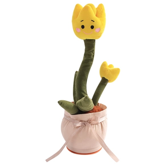 Yellow Singing Dancing Tulip Electronic Plush Toy Cute Music Lights Interactive Fun For Kids