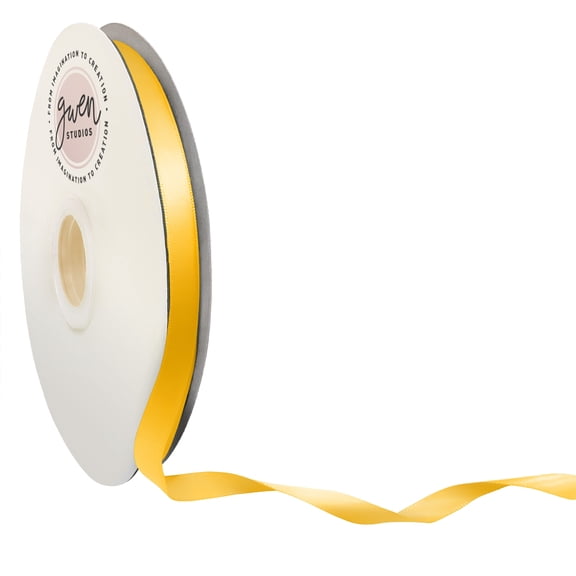 Yellow Single Face Satin Ribbon, 3/8" x 100 Yards by Gwen Studios
