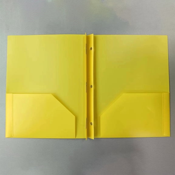Yellow Single Side 3 Hole Folding Two Pocket Poly Folder, Portable File Organizer for Daily Home & Office Filing