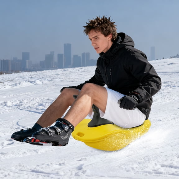 Yellow Sledding Snowboard, Portable Snow Sled, Sled Snowboard with Handle