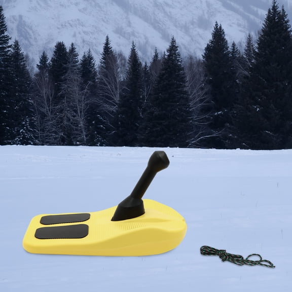 Yellow Sledding Snowboard with Handle, Snow Racer Sled 21" Heavy Duty Toboggan Scooter, 165lbs Capacity Cold Resistant Pull Rope, Outdoor Winter Fun