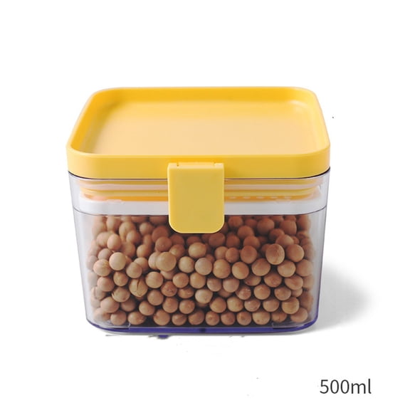Yellow Small Plastic Food Storage Jar 500ml, Airtight Kitchen Pantry Organizer for Rice, Cereal, Grains, Snacks, Flour, Candy, Durable Reusable Container with Lid