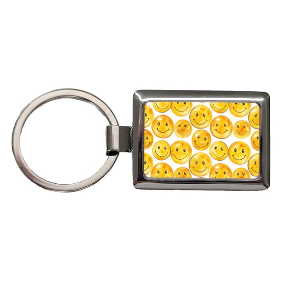 Yellow Smile Faces Watercolor Metal Rectangle Keychain