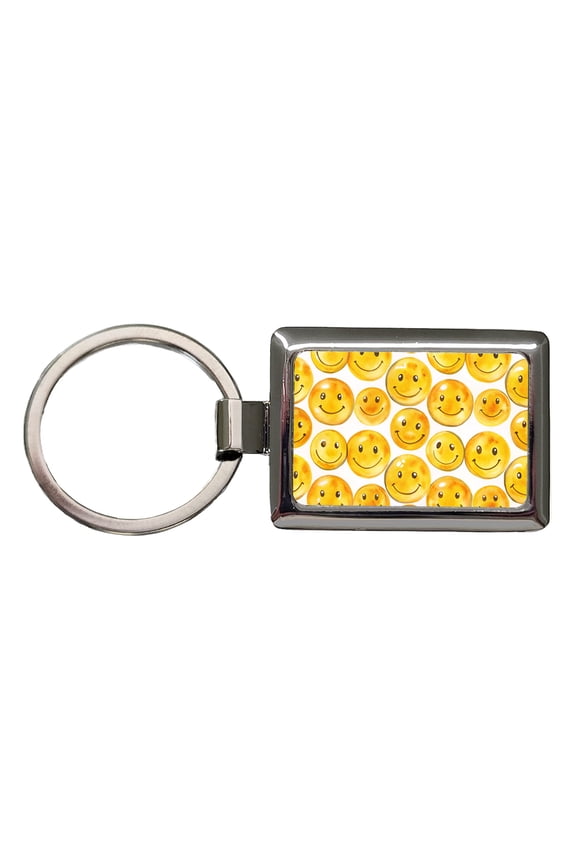 Yellow Smile Faces Watercolor Metal Rectangle Keychain