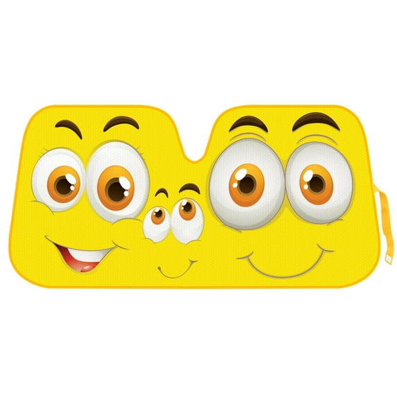 Yellow Smiles Auto Sun Shade for Car SUV Truck - Smilin\' Family - Double Bubble Foil Jumbo Folding Accordion for Windshield