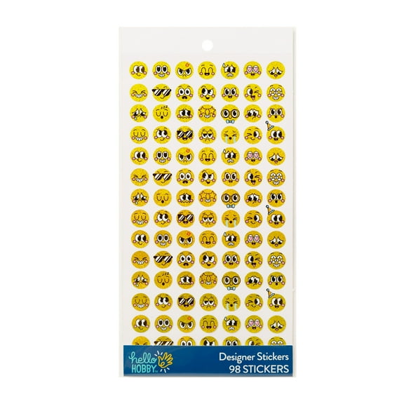 Hello Hobby Yellow Emoticon Designer Stickers, 98 Count
