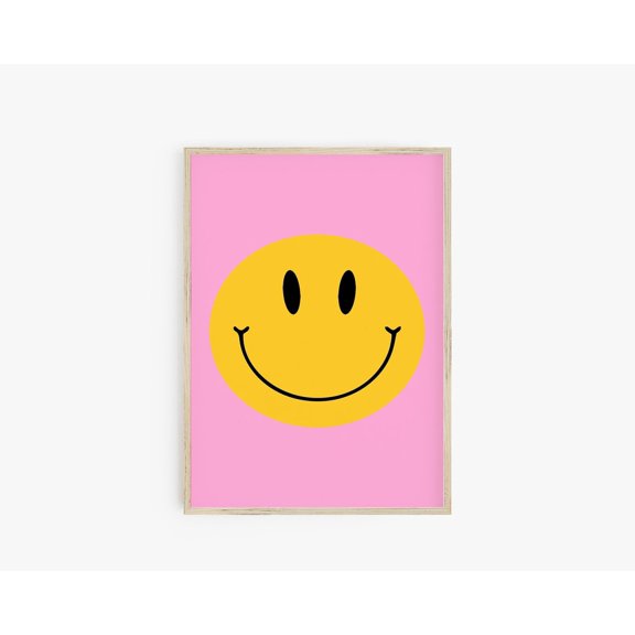 Yellow Smiley Face Art Preppy Happy Face Poster Trendy Y2K Teen Room Decoration, Unframed Canvas 8x10in