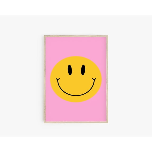 Yellow Smiley Face Art Preppy Happy Face Poster Trendy Y2K Teen Room Decoration, Unframed Paper Poster 8x10in