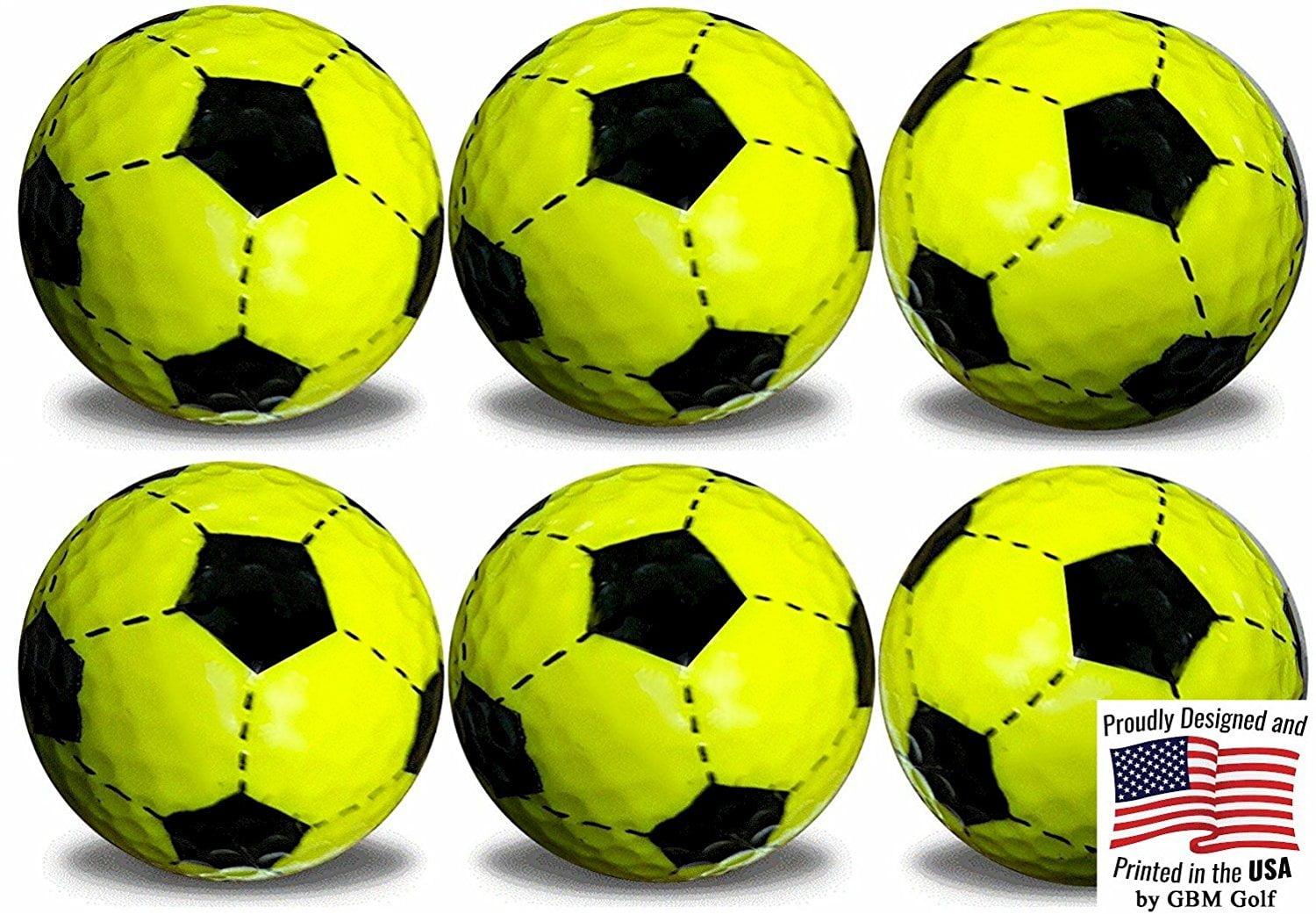 Yellow Soccer Ball Golf Balls 6 Pack by GBM Golf