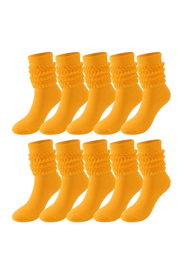Yellow Socks 5 Pairs Soild Color Socks Women Thigh High Boot Socks Soft Scrunch Socks