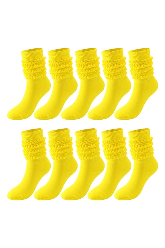 Yellow Socks 5 Pairs Soild Color Socks Women Thigh High Boot Socks Soft Scrunch Socks