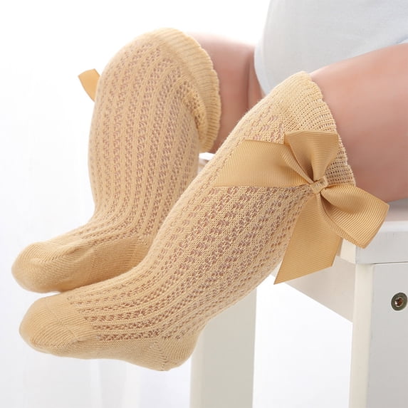 Yellow Socks Long Tube Socks Mesh Bowknot Mosquito Baby Socks Stripe Children Socks