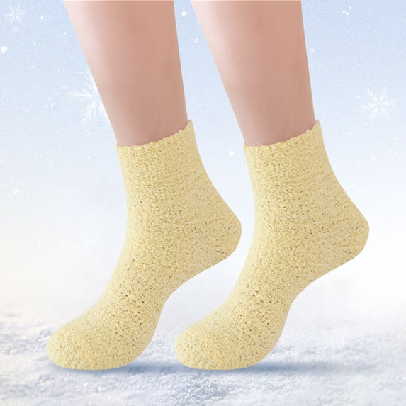 Yellow Socks Women Fuzzy Fluffy Cozy Slipper Socks Warm Soft Winter Plush Home Sleeping Socks