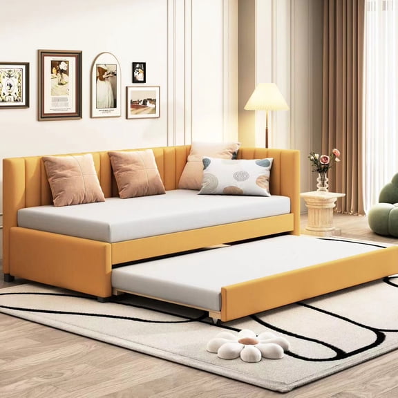 Yellow Sofa Bed | Space-saving Trundle, Easy Assembly | Small Homes
