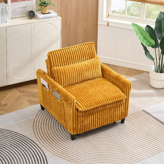 Yellow Sofa with Pillows - Solid Wood + Wood-based Panel for Small Spaces