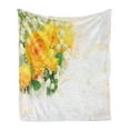 thumbnail image 1 of Yellow Soft Flannel Fleece Blanket, Bouquet of Romantic and Colorful Roses on a White Background Adoration, Cozy Plush for Indoor and Outdoor Use, 50" x 60", Yellow Pearl Fern Green, by Ambesonne, 1 of 5