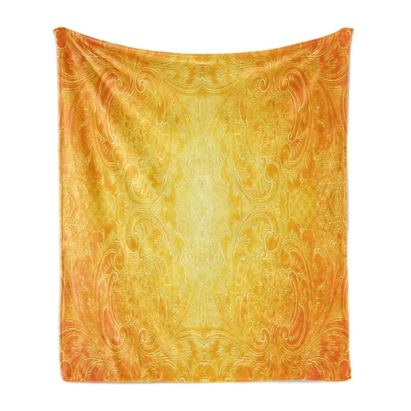 Yellow Soft Flannel Fleece Blanket, Victorian Style Antique Pattern with Ornamental Flourish Vintage Design Illustration, Cozy Plush for Indoor and Outdoor Use, 50" x 70", Marigold, by Ambesonne