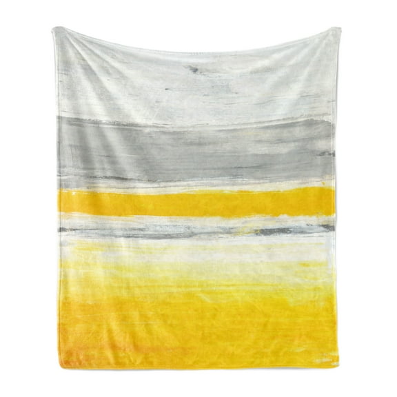 Yellow Soft Flannel Fleece Blanket, Watercolor Style Bicolor Abstract Art Design with Brush Stroke Effects, Cozy Plush for Indoor and Outdoor Use, 50" x 70", Pale Green Earth Yellow, by Ambesonne