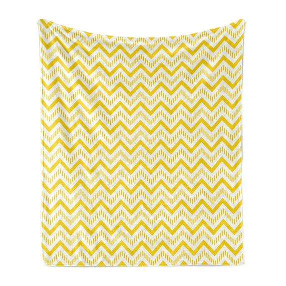 Yellow Soft Flannel Fleece Throw Blanket, Chevron Abstract Zig Zag Pattern Striped Cool Geometric 90s Style Retro Art, Cozy Plush for Indoor and Outdoor Use, 60" x 80", White and Yellow, by Ambesonne